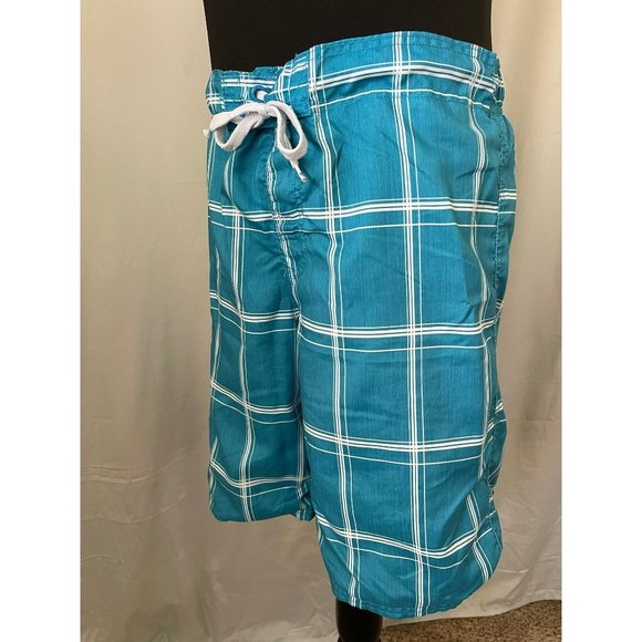 OP Men's Teal/White Checkered Swim Trunks - Picture 5 of 10